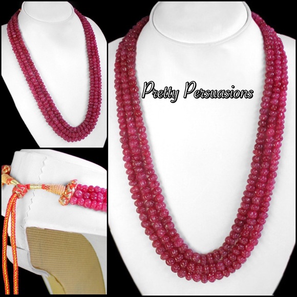 NWT Natural Carved Authentic Ruby Beaded Necklace - Picture 1 of 3